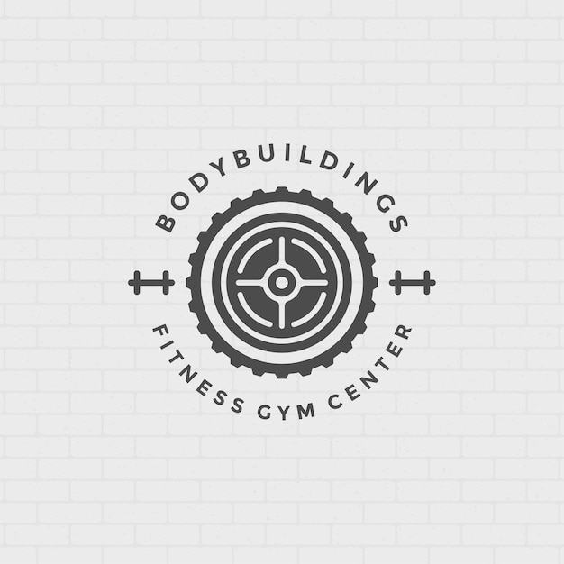 フィットネスのロゴやバッジのイラストラウンドバーベルスポーツ用品シンボルシルエット プレミアムベクター