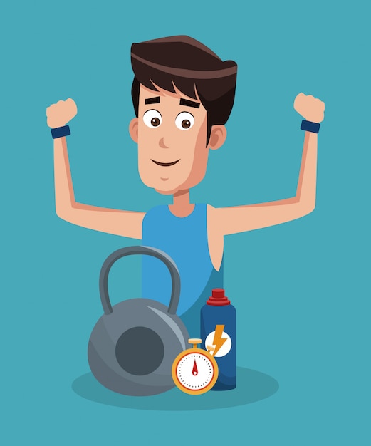 Premium Vector | Fitness man with weight and water bottle