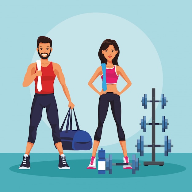 Premium Vector | Fitness Man And Woman At Gym Vector Illustration ...