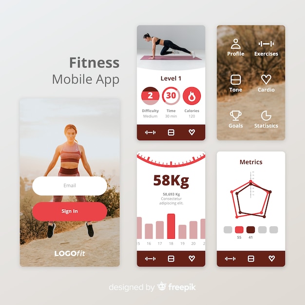 Fitness mobile app infographic template Vector Free Download