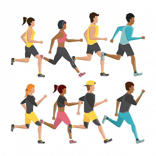 Premium Vector | Fitness people running characters