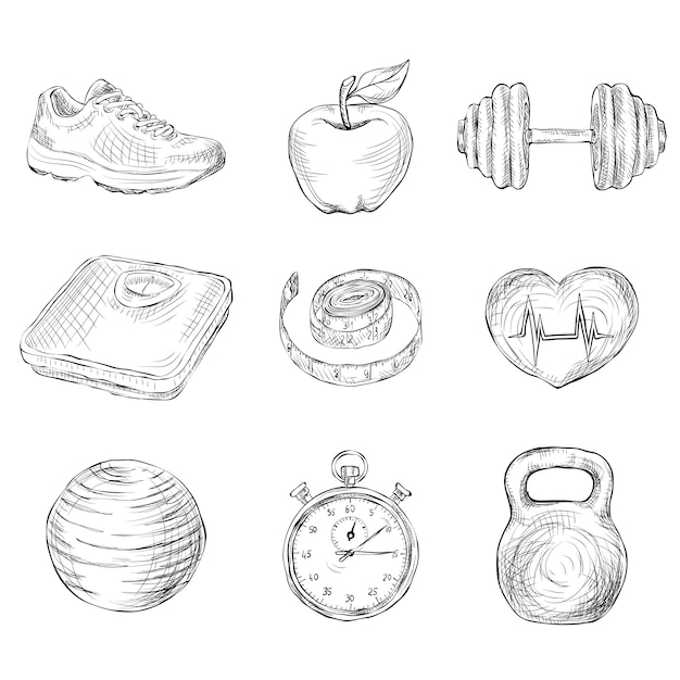 Premium Vector | Fitness sketch elements