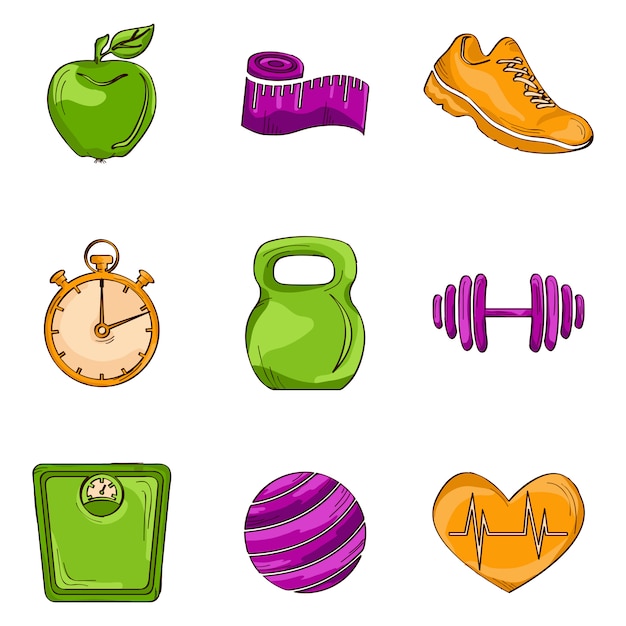 Fitness sketch line icons Vector | Premium Download