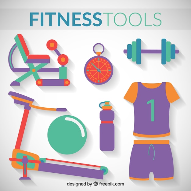 Fitness tools pack in a flat style
