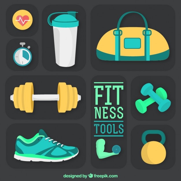 Fitness tools pack in a flat style