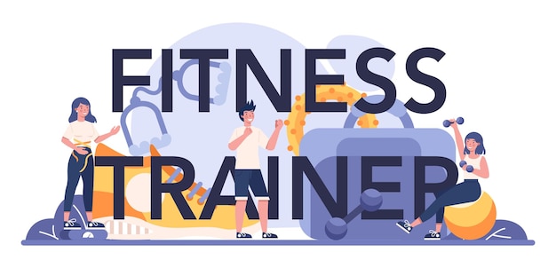 Premium Vector | Fitness trainer typographic header. workout in the gym ...