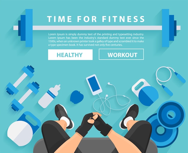 Fitness with workout with equipment Vector | Premium Download