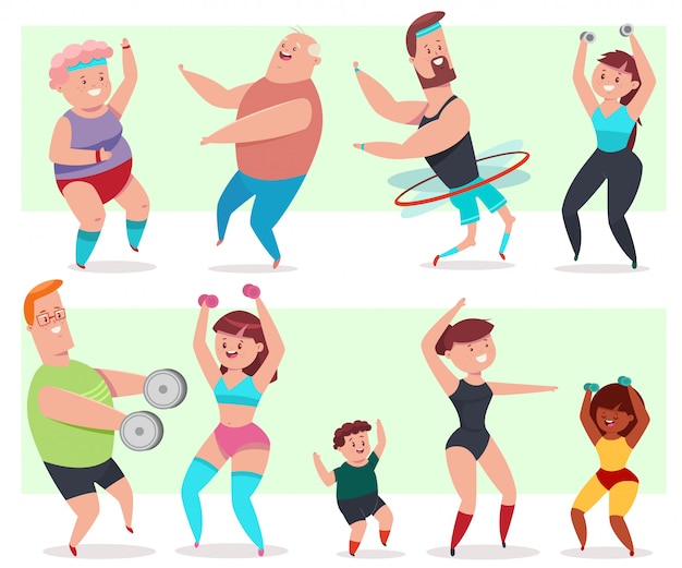 Premium Vector | Fitness young and elderly men, women and children ...