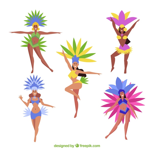 Five brazilian carnival dancers