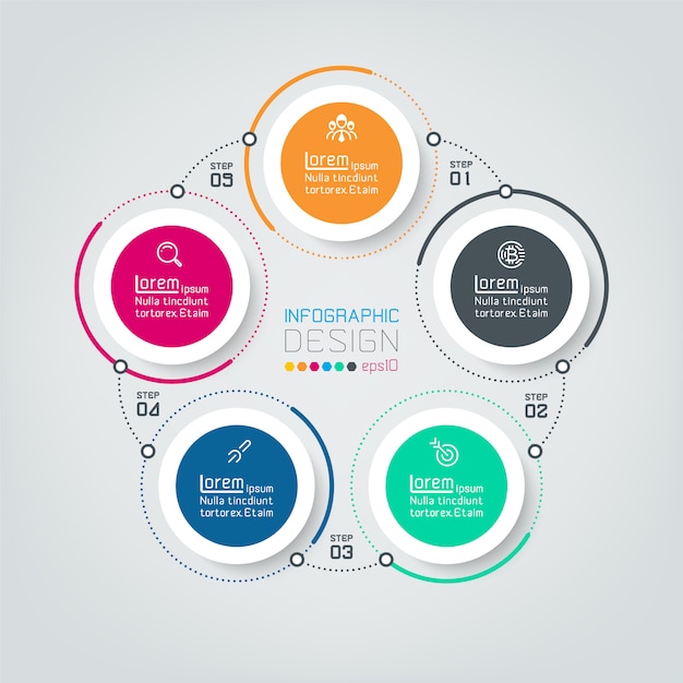 Premium Vector | Five connecting circle infographics.