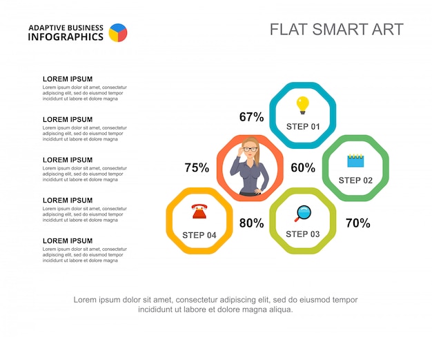 Five points list process chart template for presentation Free Vector