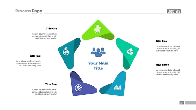 Five points process chart template. business data visualization. Free Vector
