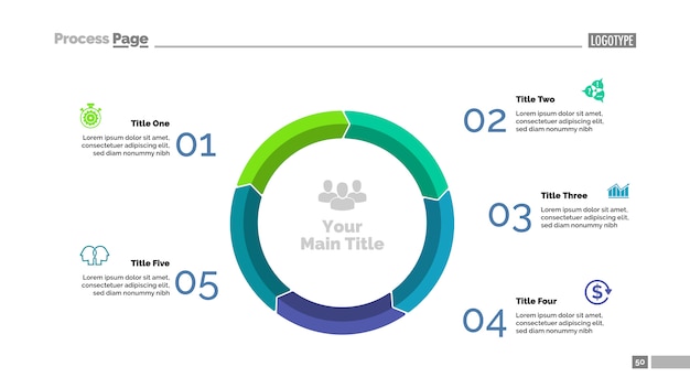 5つのステップサイクル図スライドテンプレート ビジネスデータ グラフ チャート 無料のベクター