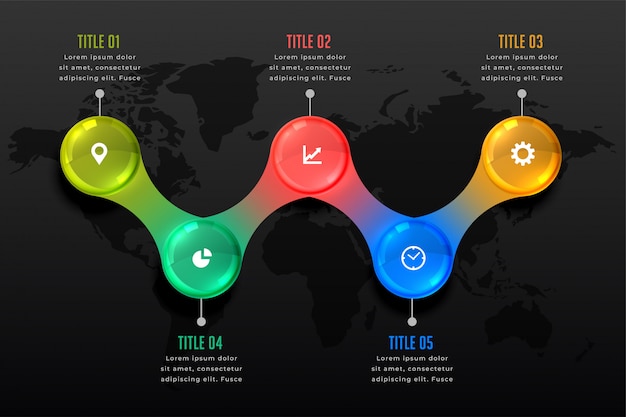Five steps dark infographic presentation template Free Vector
