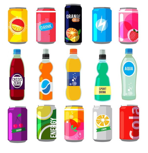 Premium Vector | Fizzy drinks in glass bottles.