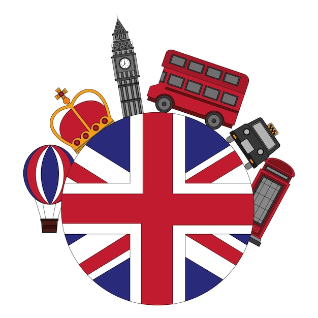 Download Flag of great britain with london icons Vector | Premium ...