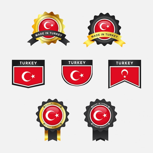 Download Flag of turkey with emblem badge labels | Premium Vector