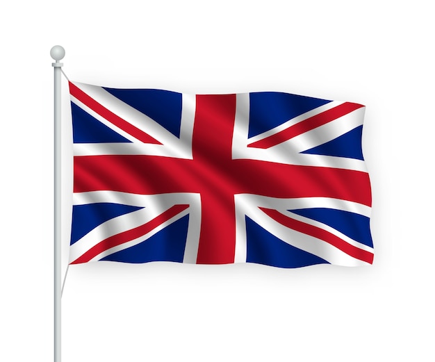 Premium Vector | Flag united kingdom on flagpole isolated on white