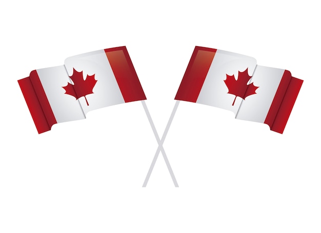 Premium Vector | Flags of canada patriotic in stick crossed