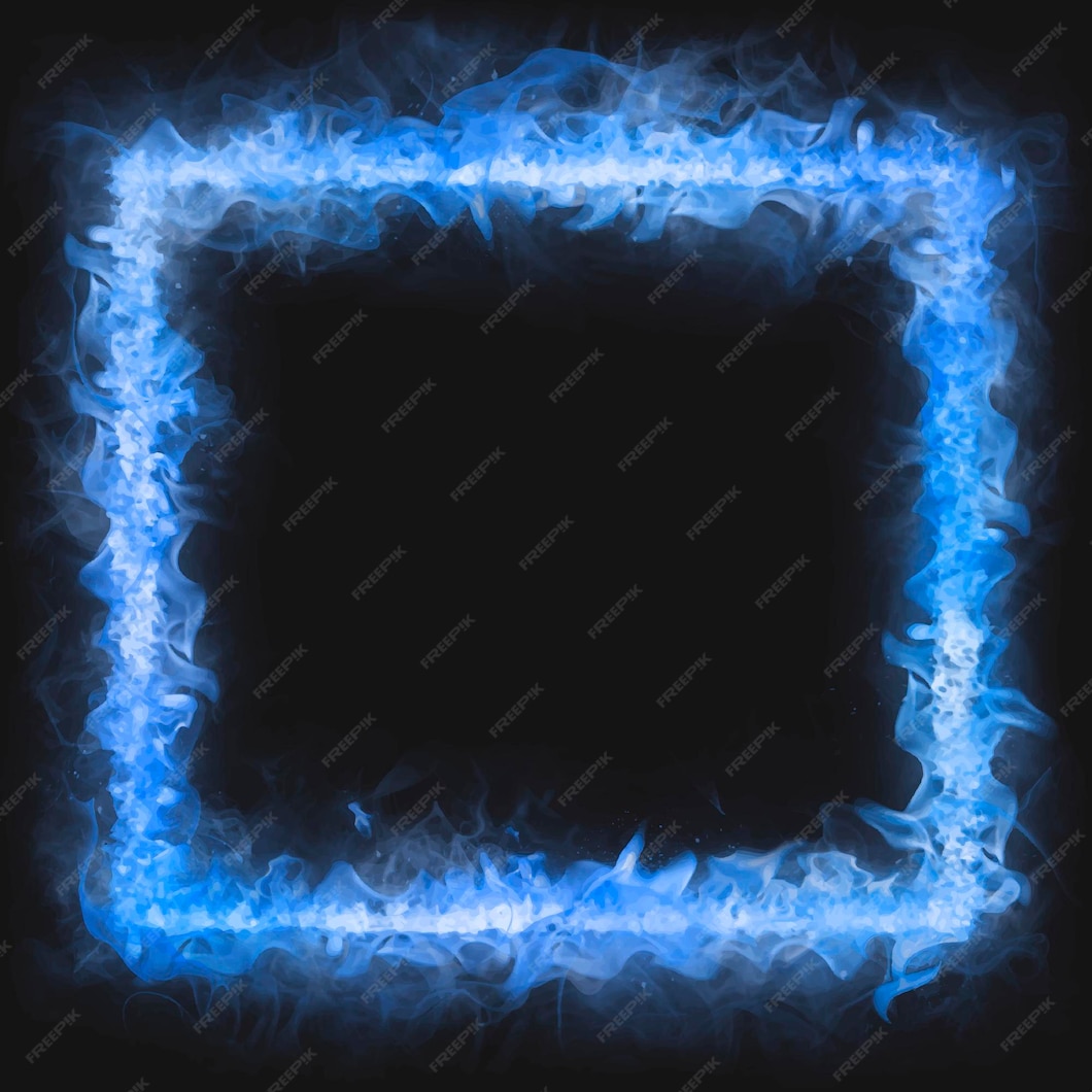 Free Vector | Flame frame, blue square shape, realistic burning fire vector