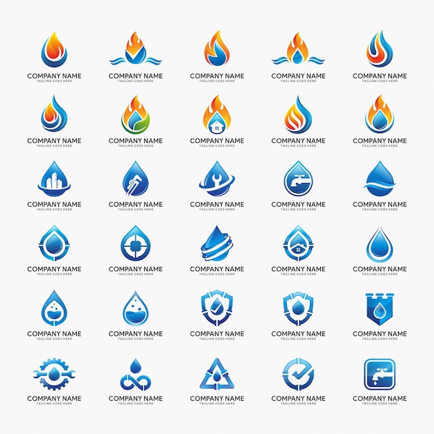 Flame and water logo design template. Premium Vector