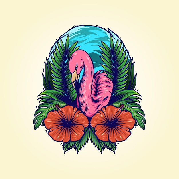 Premium Vector Flamingo On Tropical Illustration