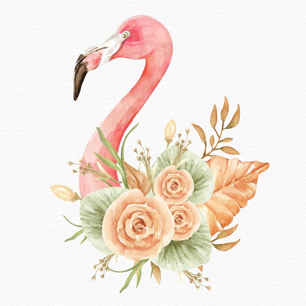 Download Premium Vector | Flamingo with tropical flowers and leaves watercolor