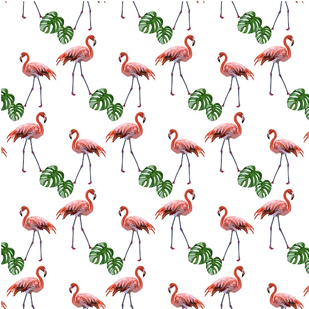 Flamingos and leaves pattern background Vector | Free Download