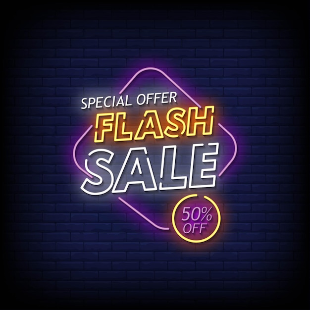 Premium Vector Flash Sale Neon Signboard On Brick Wall