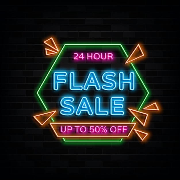 Premium Vector Flash Sale Neon Signs Design Template Neon Style