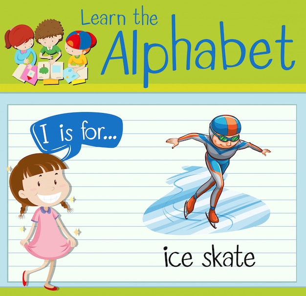 Flashcard letter i is for ice skate | Premium Vector