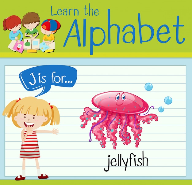 Flashcard letter j is for jellyfish | Premium Vector