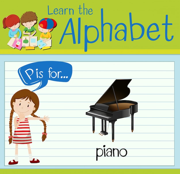 Premium Vector | Flashcard letter p is for piano