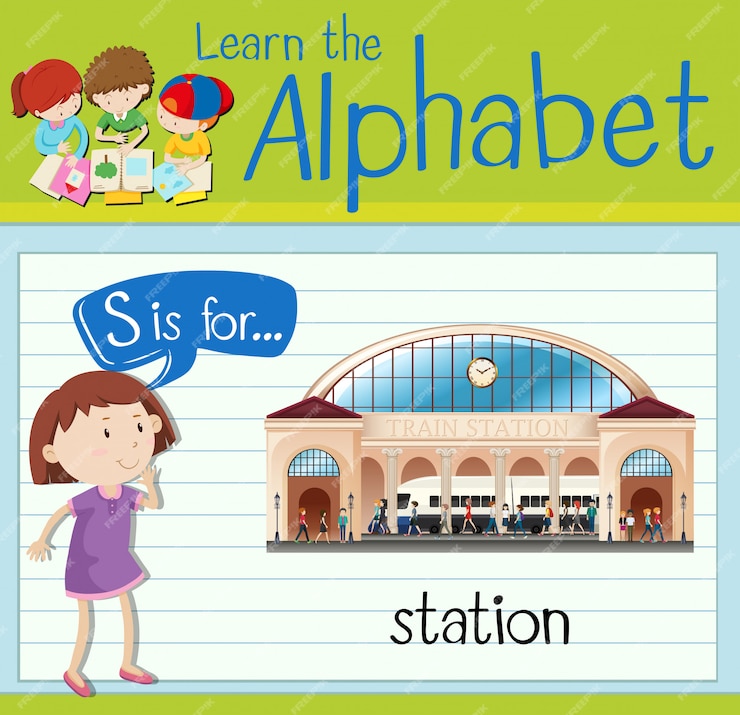 Premium Vector | Flashcard letter s is for station