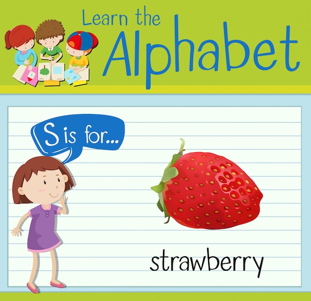 Download Flashcard letter s is for strawberry | Premium Vector