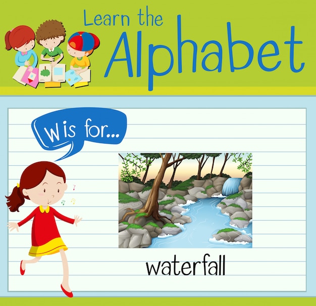 Download Flashcard letter w is for waterfall | Premium Vector