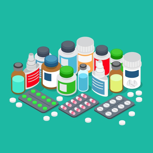 Free Vector | Flat 3d Isometric Pharmaceutics Pharmacy Drug Store