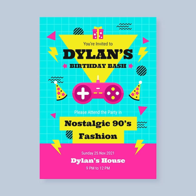 Free Vector Flat 90's birthday invitation template