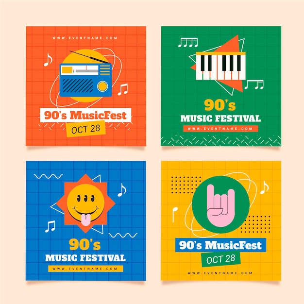 Free Vector | Flat 90s nostalgic music festival ig post