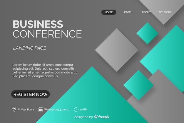 Flat abstract shapes business conference landing page | Free Vector