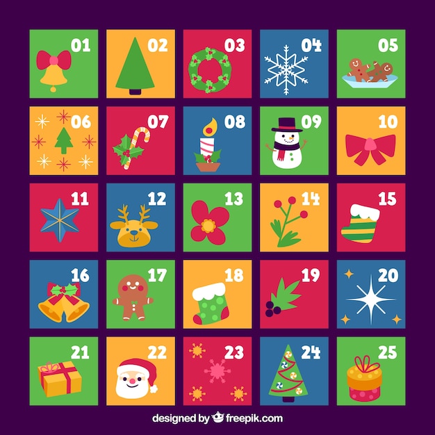 Free Vector Flat Advent Calendar On A Purple Background