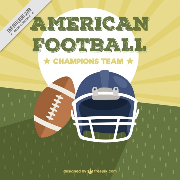 Flat american football background with ball and
helmet