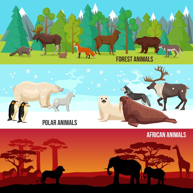 Free Vector | Flat animal banners set