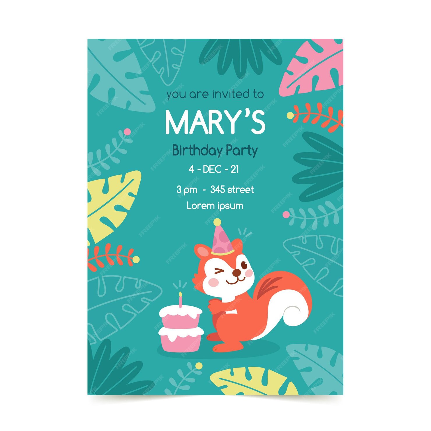 free-vector-flat-animals-birthday-invitation-template