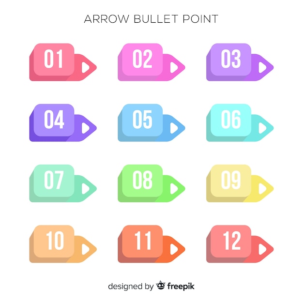 Flat arrow bullet point collection Free Vector