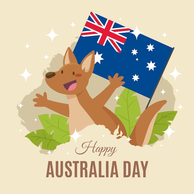 Free Vector | Flat australia day with smiley kangaroo