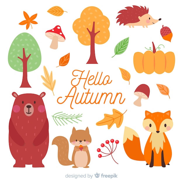 Premium Vector | Flat autumn forest animal collection