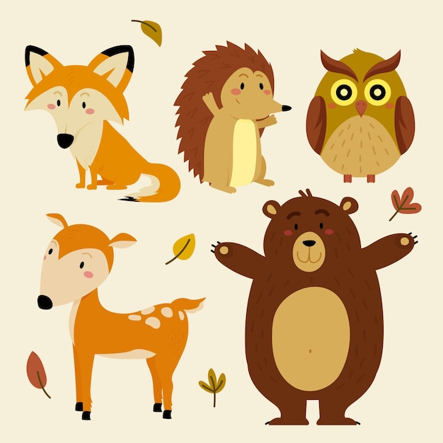 Download Flat autumn forest animals | Free Vector