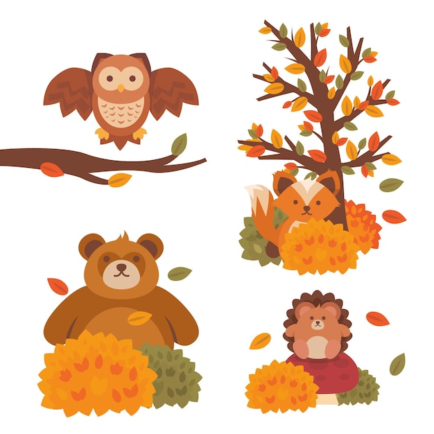 Download Free Vector | Flat autumn forest animals