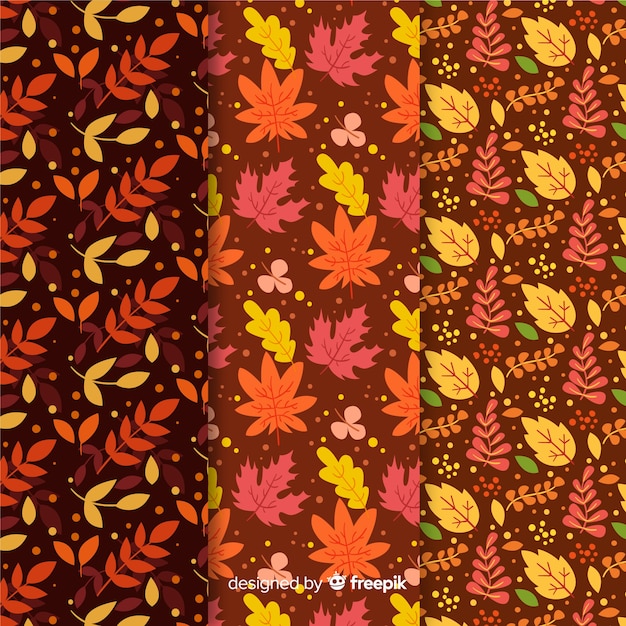 Download Flat autumn leaves pattern collection | Free Vector
